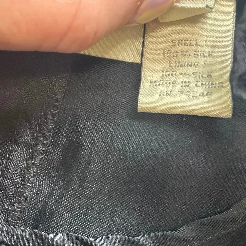 J Jill Black Silk Maxi Dress Size 10 Sheer Sleeve Button Back Elegant